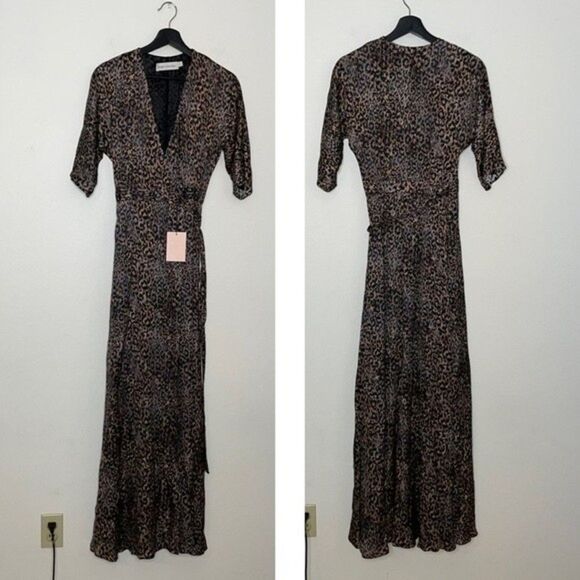 Fame and Partners The Greer Light Weight Viscose Satin Dress in Leopard Gray - Picture 1 of 10